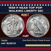 1938-p Walking Liberty Half Dollar Near Top Pop 50c ms67 SEGS