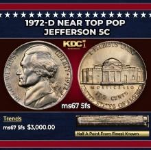 1972-d Jefferson Nickel Near Top Pop 5c ms67 5fs SEGS