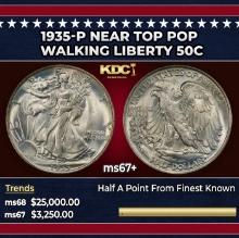 1935-p Walking Liberty Half Dollar Near Top Pop 50c ms67+ SEGS