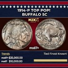 1914-p Buffalo Nickel TOP POP! 5c ms67+ SEGS