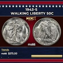 1943-s Walking Liberty Half Dollar 50c Grades ms66