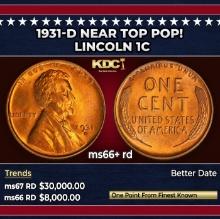 1931-d Lincoln Cent Near Top Pop! 1c ms66+ rd SEGS
