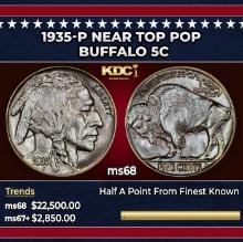 1935-p Buffalo Nickel Near Top Pop 5c ms68 SEGS