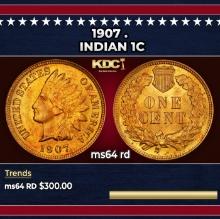 1907 Indian Cent . 1c Grades ms64 rd