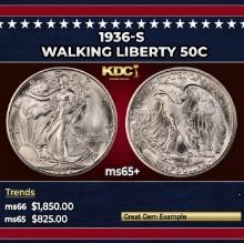 1936-s Walking Liberty Half Dollar 50c ms65+ SEGS