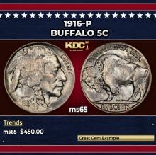 1916-p Buffalo Nickel 5c Grades ms65