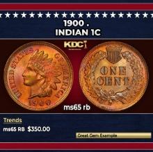 1900 Indian Cent . 1c Grades ms65 rb