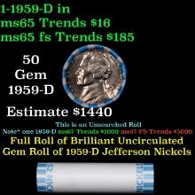 BU Shotgun Jefferson 5c roll, 1959-d 40 pcs Bank $2 Nickel Wrapper