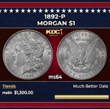 1892-p Morgan Dollar $1 ms64 SEGS