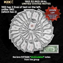 15x 1953 $2 Red Seal United States Note Grades CU