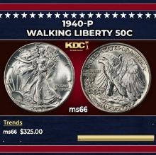 1940-p Walking Liberty Half Dollar 50c Grades ms66
