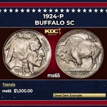 1924-p Buffalo Nickel 5c ms65 SEGS