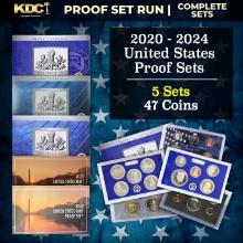 2020-2024 United States Proof Sets Sets 5 Sets, 47 Coins