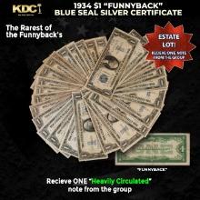 1x 1934 $1 Funnyback Blue Seal Silver Certificate Heavily Circulated