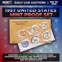 1957 United States Mint Silver Proof Set In Original Goventment Packaging, 5 Coins - Manilla Envelop