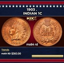 1903 Indian Cent . 1c Grades ms64 rd