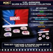 5 Coin Marvel Disney Avengers Silver Plated Round Collection Spider-Man, Hulk, Captain America, Thor