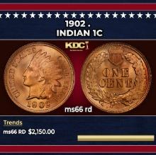 1902 Indian Cent . 1c ms66 rd SEGS