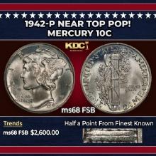 1942-p Mercury Dime Near Top Pop! 10c ms68 FSB SEGS