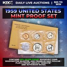 1959 United States Mint Silver Proof Set In Original Goventment Packaging, 5 Coins - Manilla Envelop