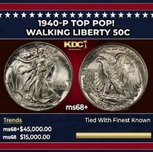 1940-p Walking Liberty Half Dollar TOP POP! 50c ms68+ SEGS