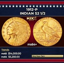 1912-p Gold Indian Quarter Eagle $2 1/2 ms64+ SEGS