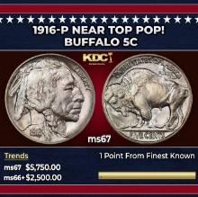 1916-p Buffalo Nickel Near Top Pop! 5c ms67 SEGS