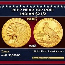 1911-p Gold Indian Quarter Eagle Near Top Pop! $2 1/2 ms65 SEGS