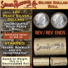 EO- 20 Coin SEARS Peace Silver $1 Roll Uncirculated Mystery 'P' Rev/'P' Rev Ends