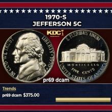 1970-s Proof Jefferson Nickel 5c pr69 dcam SEGS