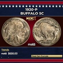 1920-p Buffalo Nickel 5c Grades ms65