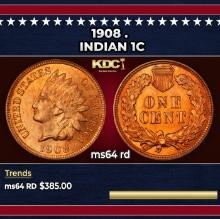 1908 Indian Cent . 1c Grades ms64 rd