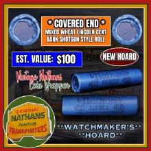 NEW! *WatchmakerÂ’s Hoard* Original Covered End Nathans Mixed Lincoln Wheat Cent Roll 1c 50 Coins 19