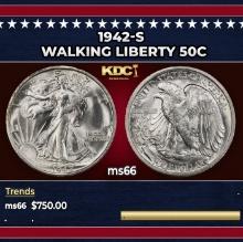 1942-s Walking Liberty Half Dollar 50c Grades ms66