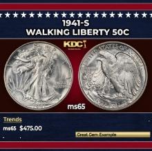 1941-s Walking Liberty Half Dollar 50c Grades ms65