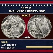 1937-p Walking Liberty Half Dollar 50c ms66+ SEGS
