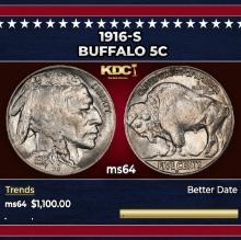 1916-s Buffalo Nickel 5c ms64 SEGS