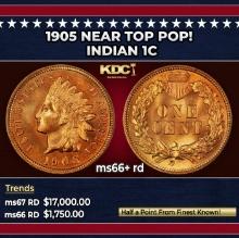1905 Indian Cent Near Top Pop! 1c ms66+ rd SEGS