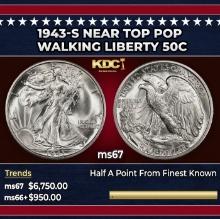 1943-s Walking Liberty Half Dollar Near Top Pop 50c ms67 SEGS
