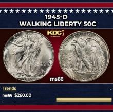 1945-d Walking Liberty Half Dollar 50c Grades ms66