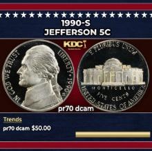 1990-s Proof Jefferson Nickel 5c pr70 dcam SEGS