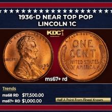 1936-d Lincoln Cent Near Top Pop 1c ms67+ rd SEGS