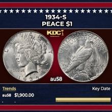1934-s Peace Dollar $1 au58 SEGS