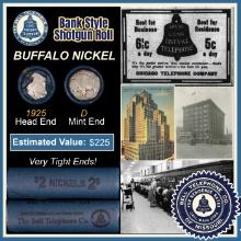 Buffalo Nickel Shotgun Roll in Old Bank Style 'Bell Telephone' Wrapper 1925 & D Mint Ends