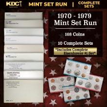 1970-1979 Mint Set Run 168 Coins 10 Complete Sets Complete Ike $1 Set