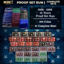 1968-1998 30 Years Proof Set Run - 164 Coins, 31 Complete Sets