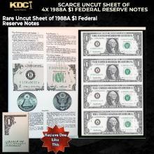 Scarce Uncut Sheet of 4x 1995 $1 Federal Reserve Notes In BeP Folder