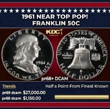 1961 Proof Franklin Half Dollar Near Top Pop! 50c pr68+ DCAM SEGS