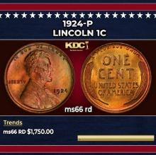 1924-p Lincoln Cent 1c ms66 rd SEGS