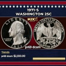 1971-s Proof Washington Quarter 25c pr69 dcam SEGS